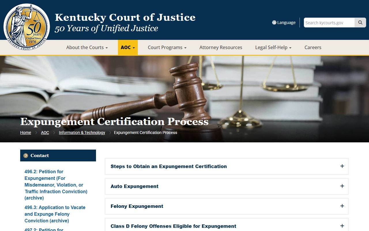 Spencer County court records AOC expungement certification information