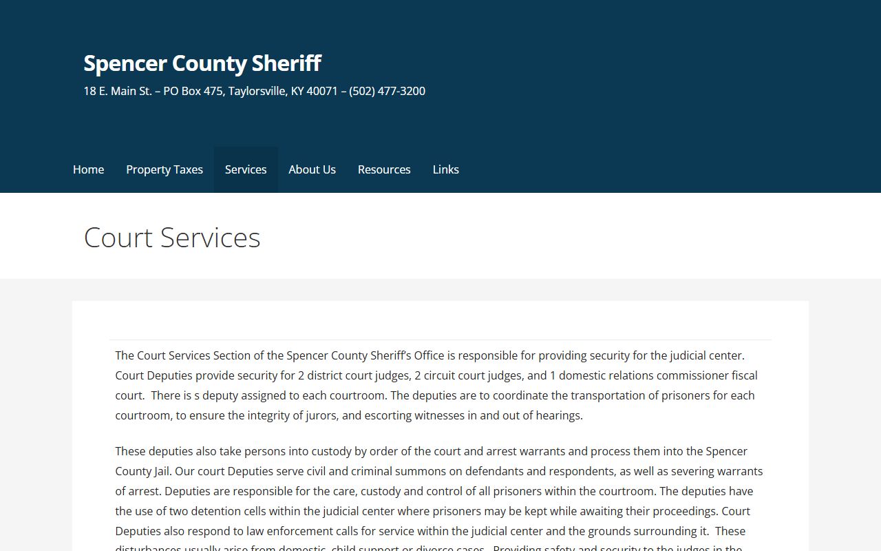 Spencer County criminal court records sheriff court services