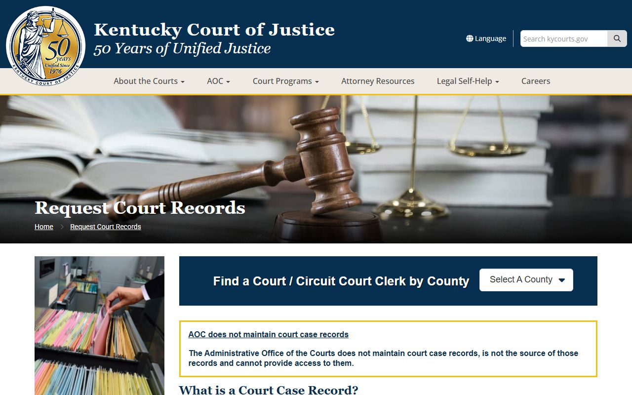 Spencer County court records request instructions through Kentucky Court of Justice