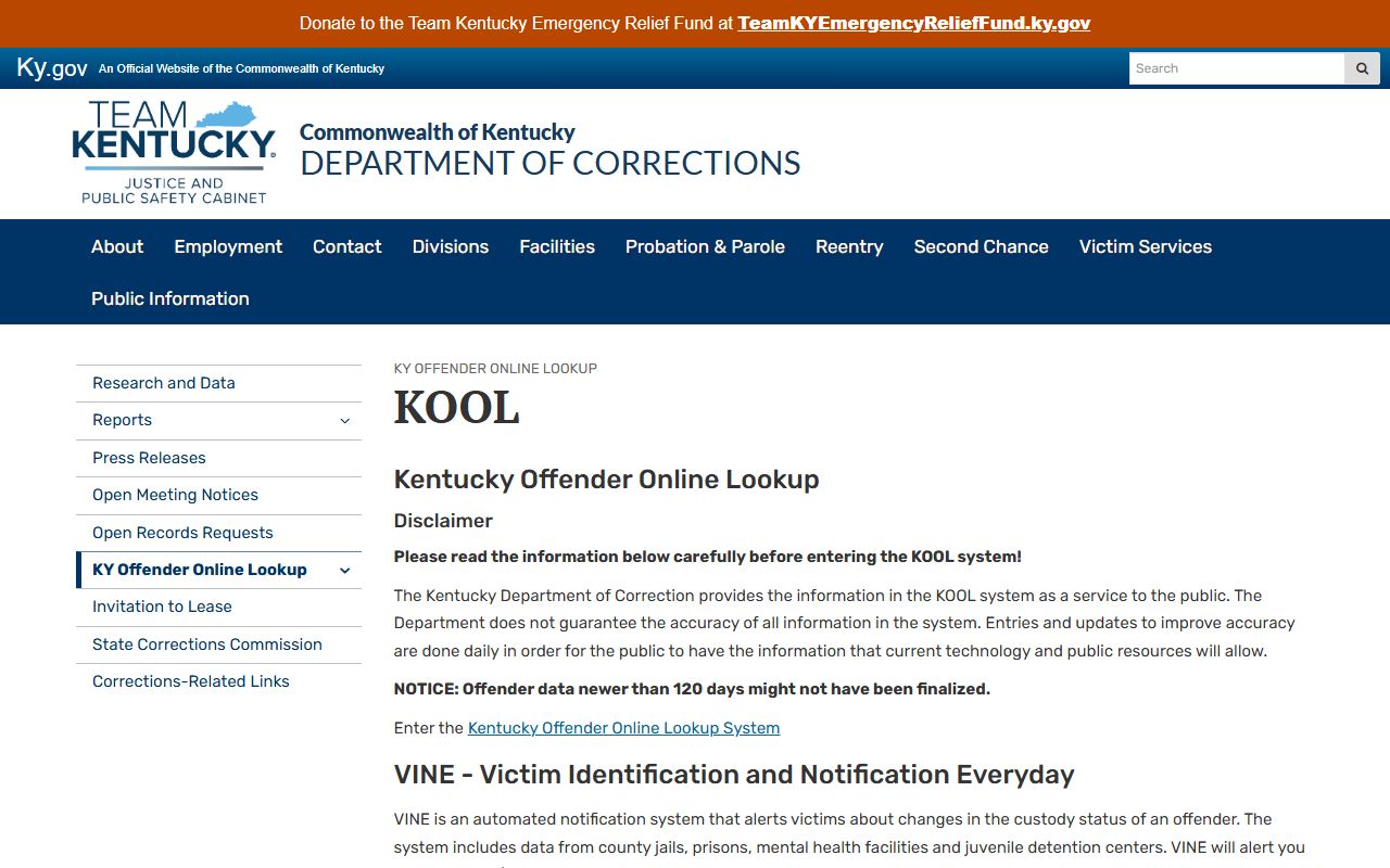 Spencer County inmate search fallback through KOOL and VINE