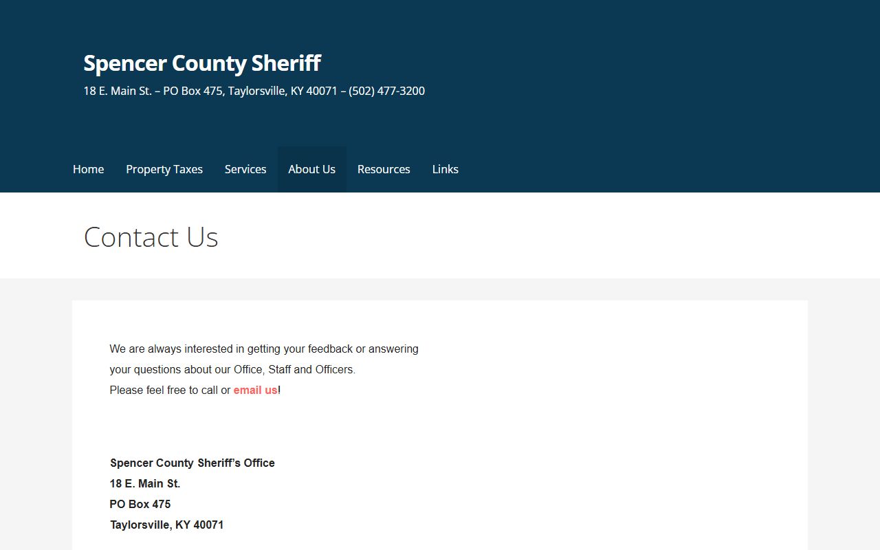 Spencer County warrant search sheriff contact page